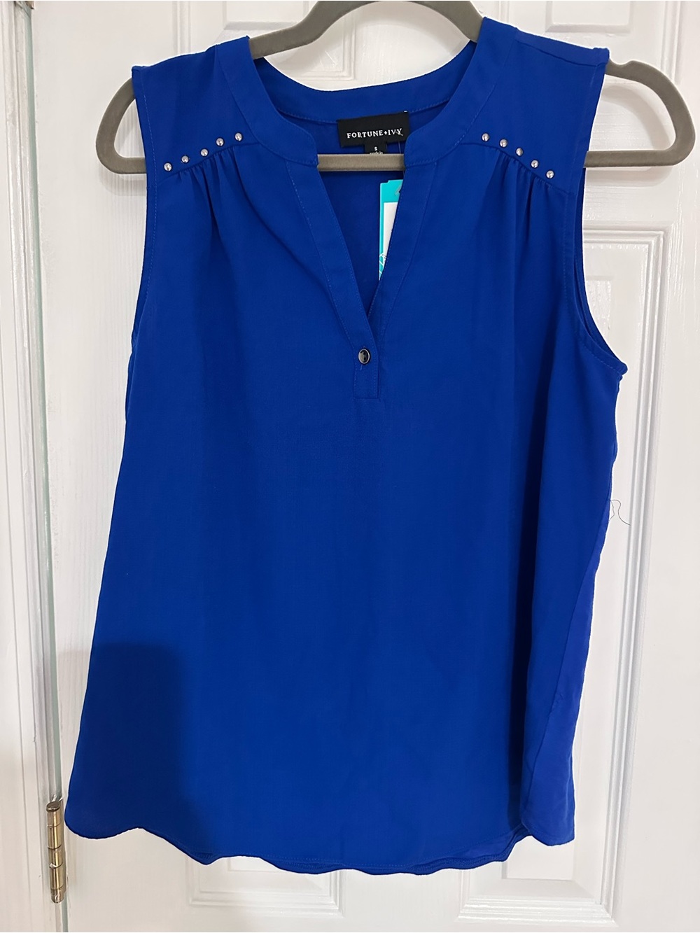 Fortune+Ivy Cobalt Blue Sleeveless Stud-Detail Cami
